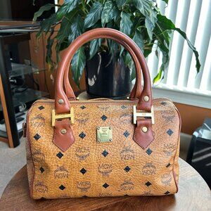 Vintage MCM Monogram Visetos Boston Bag Cognac Tan